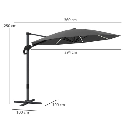 Parasol in aluminum - 300 cm, LED Solar, UV50+ Adjustable