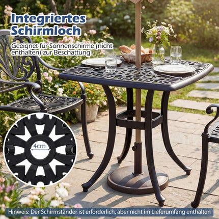 Aluminum Patio Table with Umbrella Hole & Adjustable Feet