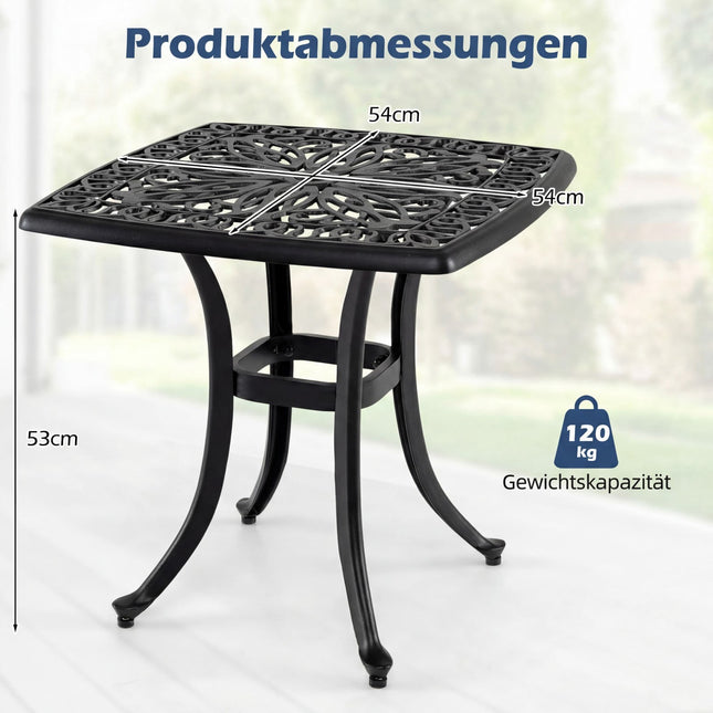 Aluminium-Terrassentisch mit Schirmloch und verstellbaren Füßen