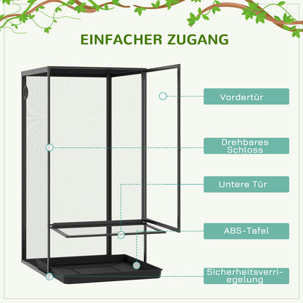 Terrarium en aluminium pour reptiles, amphibiens, arachnides, boîte d'élevage de reptiles, terrarium en maille noir 60 x 60 x 120 cm