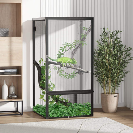 Terrarium en aluminium pour reptiles, amphibiens, arachnides, boîte d'élevage de reptiles, terrarium en maille noir 60 x 60 x 120 cm