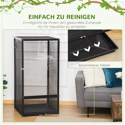 Terrarium en aluminium pour reptiles, amphibiens, arachnides, boîte d'élevage de reptiles, terrarium en maille noir 60 x 60 x 120 cm