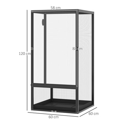 Terrarium en aluminium pour reptiles, amphibiens, arachnides, boîte d'élevage de reptiles, terrarium en maille noir 60 x 60 x 120 cm