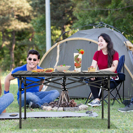 Aluminium Campingtisch für 4-6 Personen, faltbarer Picknicktisch mit Tragetasche, schwarz