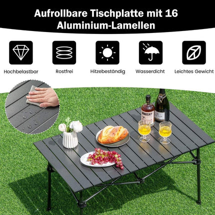 Aluminium Campingtisch für 4-6 Personen, faltbarer Picknicktisch mit Tragetasche, schwarz