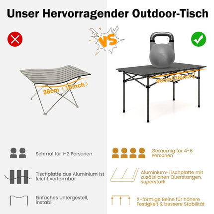 Aluminium Campingtisch für 4-6 Personen, faltbarer Picknicktisch mit Tragetasche, schwarz