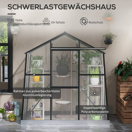 Aluminium-Gewächshaus mit Fenster und Schiebetür, 2,51 m²