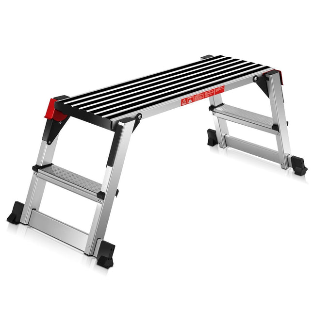 Aluminium Arbeitspodest Klappwerkbank mit Antirutschmatten 126 x 52,5 x 49,5 cm silber