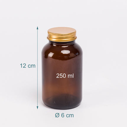 Sklenice z jantarového skla, 250ml, sada 5 ks, vzduchotěsná víčka