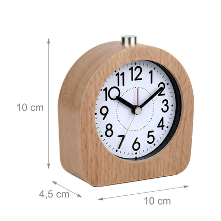 Analogue Beech Wood Alarm Clock with Snooze and Light, Natural