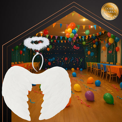 Angel Wings with Halo Set, 45x35 cm, White