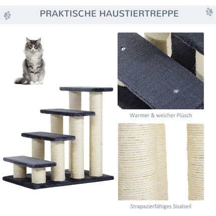 4-stufige weiche Plüsch-Tiertreppe, grau, 60x40,5x59 cm
