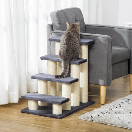 4-stufige weiche Plüsch-Tiertreppe, grau, 60x40,5x59 cm