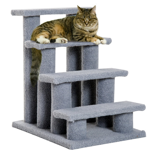 Haustiertreppe für Katzen und Hunde, 4 Stufen, grau, 63,5x43x60 cm