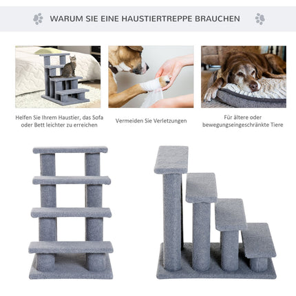 Haustiertreppe für Katzen und Hunde, 4 Stufen, grau, 63,5x43x60 cm