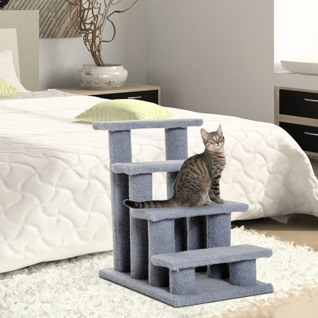 Haustiertreppe für Katzen und Hunde, 4 Stufen, grau, 63,5x43x60 cm