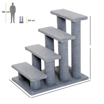 Haustiertreppe für Katzen und Hunde, 4 Stufen, grau, 63,5x43x60 cm