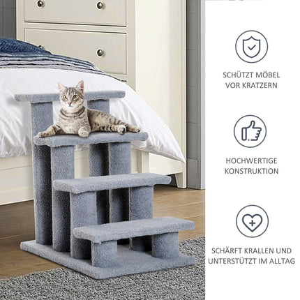 Haustiertreppe für Katzen und Hunde, 4 Stufen, grau, 63,5x43x60 cm