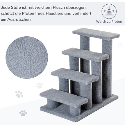Haustiertreppe für Katzen und Hunde, 4 Stufen, grau, 63,5x43x60 cm