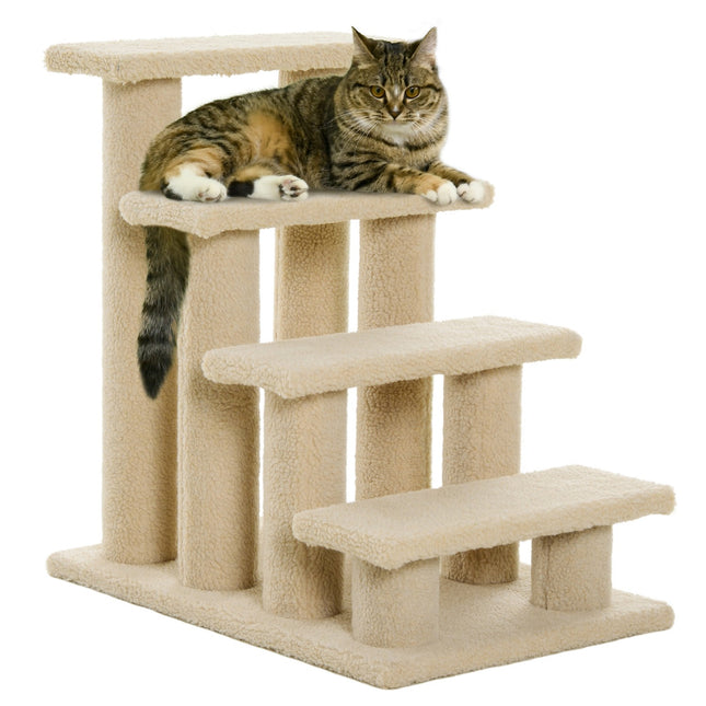 Animal stairs, 4-step plush, beige, 63.5x43x60 cm