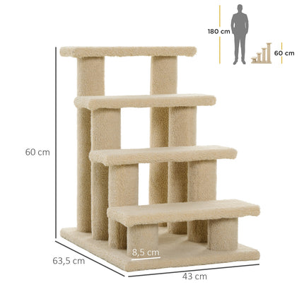 Tiertreppe, 4 Stufen, Plüsch, beige, 63,5x43x60 cm