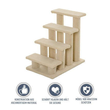 Tiertreppe, 4 Stufen, Plüsch, beige, 63,5x43x60 cm