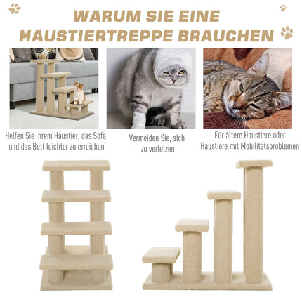 Tiertreppe, 4 Stufen, Plüsch, beige, 63,5x43x60 cm