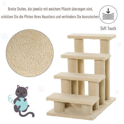 Tiertreppe, 4 Stufen, Plüsch, beige, 63,5x43x60 cm