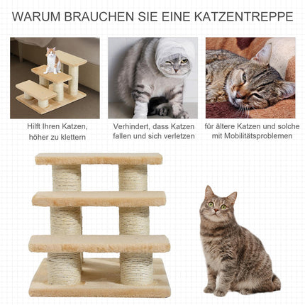 Escalier pour chiens et chats, 3 marches, peluche, crème, 45 x 35 x 34 cm