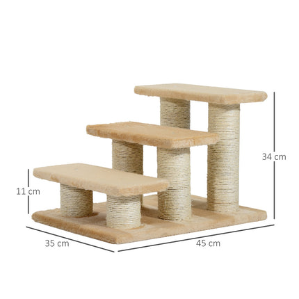 Escalier pour chiens et chats, 3 marches, peluche, crème, 45 x 35 x 34 cm