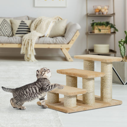 Escalier pour chiens et chats, 3 marches, peluche, crème, 45 x 35 x 34 cm