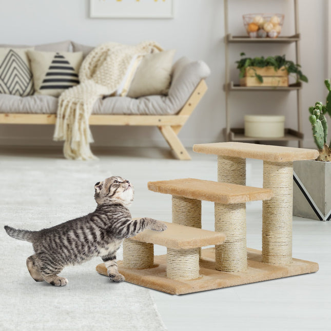 3-step plush stairs for dogs and cats, cream, 45x35x34 cm