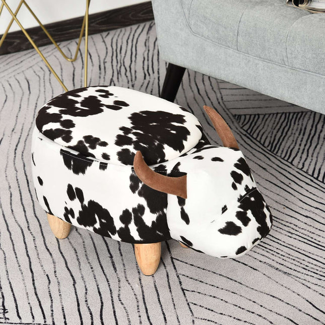 Tierhocker mit Stauraum, Schweinchen-Design, schwarz/weiß