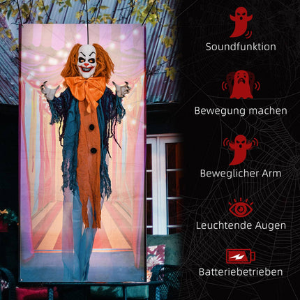 Pohyblivá halloweenská dekorace klaun s červenýma očima a zvukem