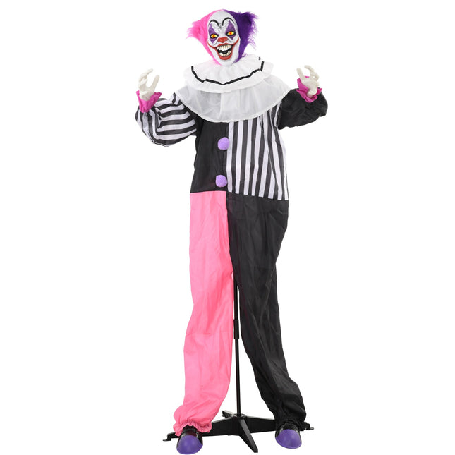 Pohyblivá halloweenská figurína klauna s pohybem a zvukem, 173 cm