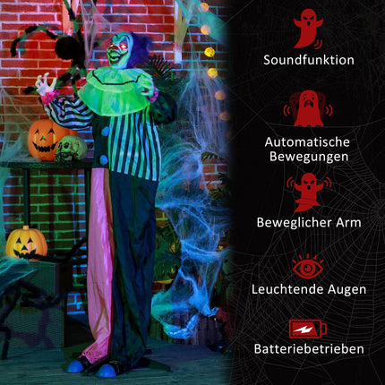 Animated Halloween Clown Prop with Motion & Sound, 173 cm