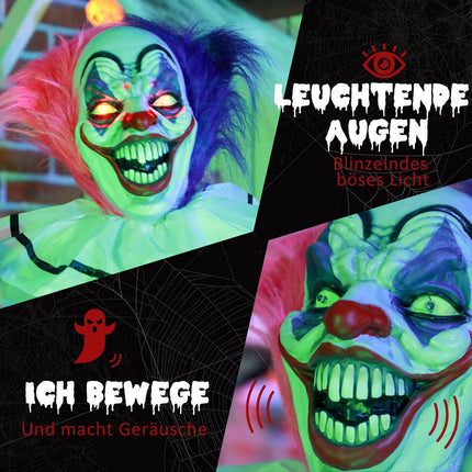 Animated Halloween Clown Prop with Motion & Sound, 173 cm