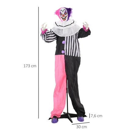 Animated Halloween Clown Prop with Motion & Sound, 173 cm