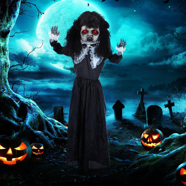 Animated Halloween Decoration – Black Lolita Girl, Sound-Activated
