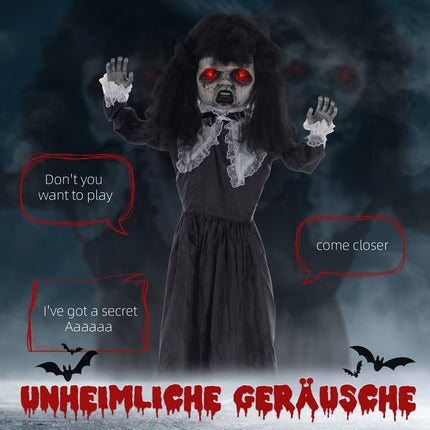 Pohyblivá halloweenská dekorace – dívka Lolita v černém, aktivace zvukem