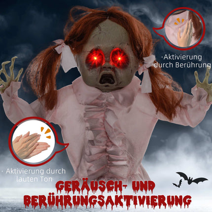 Animierte Halloween-Puppe, Sound- und Berührungsaktiviert, 76 cm