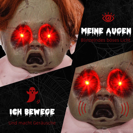 Animierte Halloween-Puppe, Sound- und Berührungsaktiviert, 76 cm