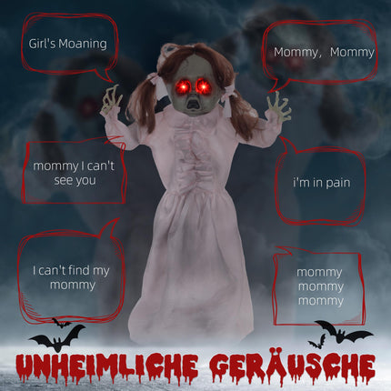 Animierte Halloween-Puppe, Sound- und Berührungsaktiviert, 76 cm