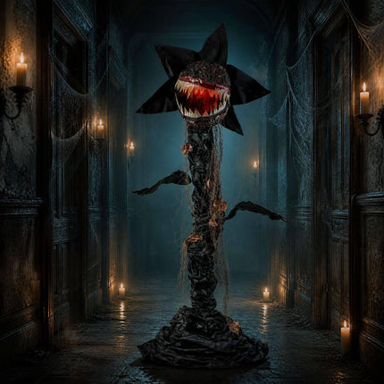 Animated Halloween Man-Eater Plant 6.2 ft with LED Mouth, Dark Green