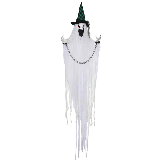 Pohyblivá halloweenská figurína – třesoucí se duch s červenýma očima