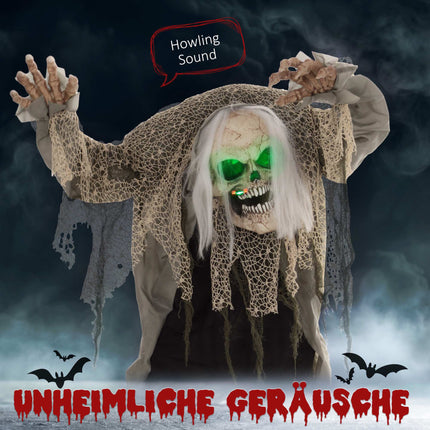 Animierter Halloween-Skelettgeist mit roten Augen, 160 cm