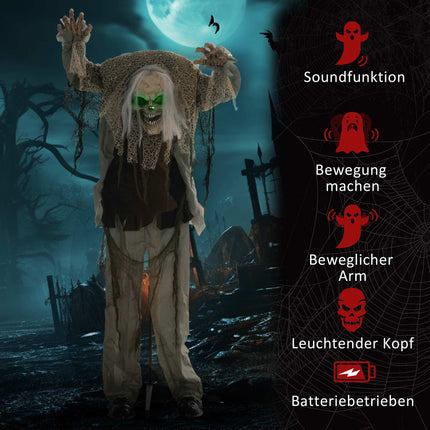 Animierter Halloween-Skelettgeist mit roten Augen, 160 cm