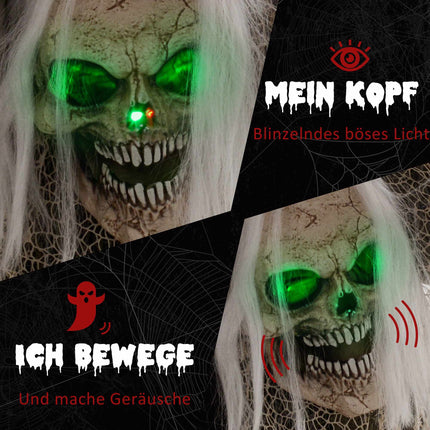 Animierter Halloween-Skelettgeist mit roten Augen, 160 cm