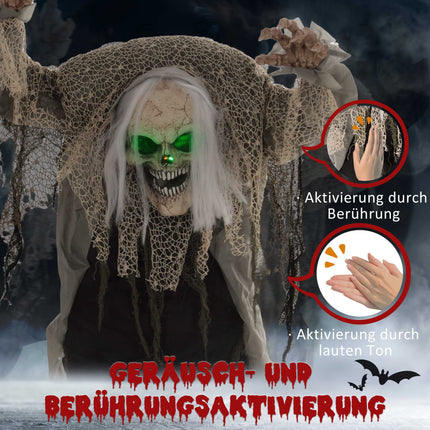 Animierter Halloween-Skelettgeist mit roten Augen, 160 cm