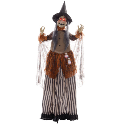 Animierte Halloween-Hexen-Dekoration mit roten Augen, 183 cm